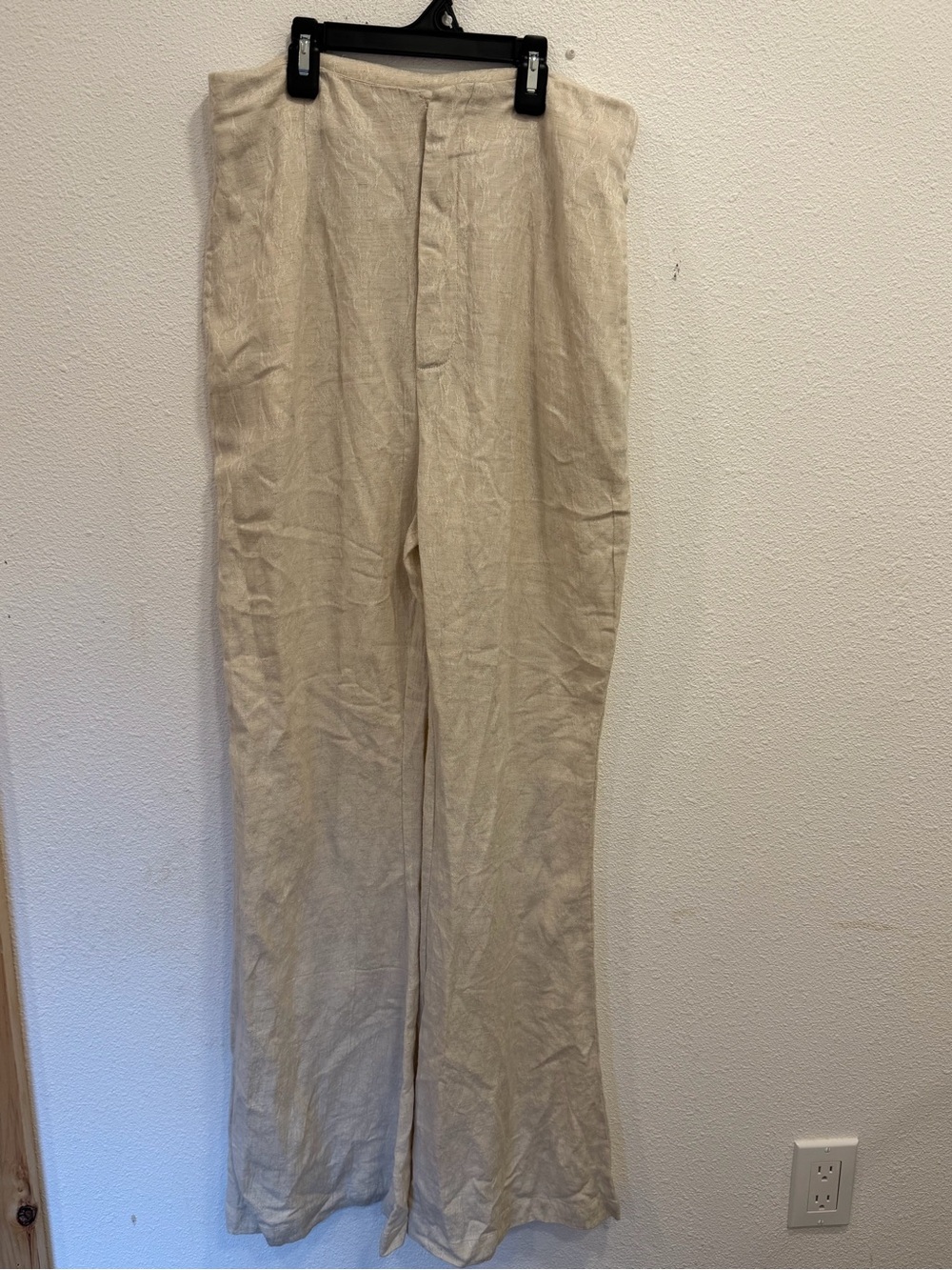 Free People Cream Wide-Leg Linen-Blend Chinos